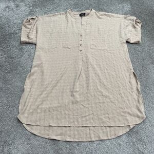 GiGiO Long Oversized Tunic Blouse Womens Medium Nude Brown Button Up Casual Top